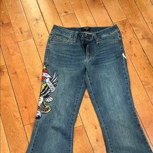 Ed Hardy Denim Flare Jeans with Graphic Detail